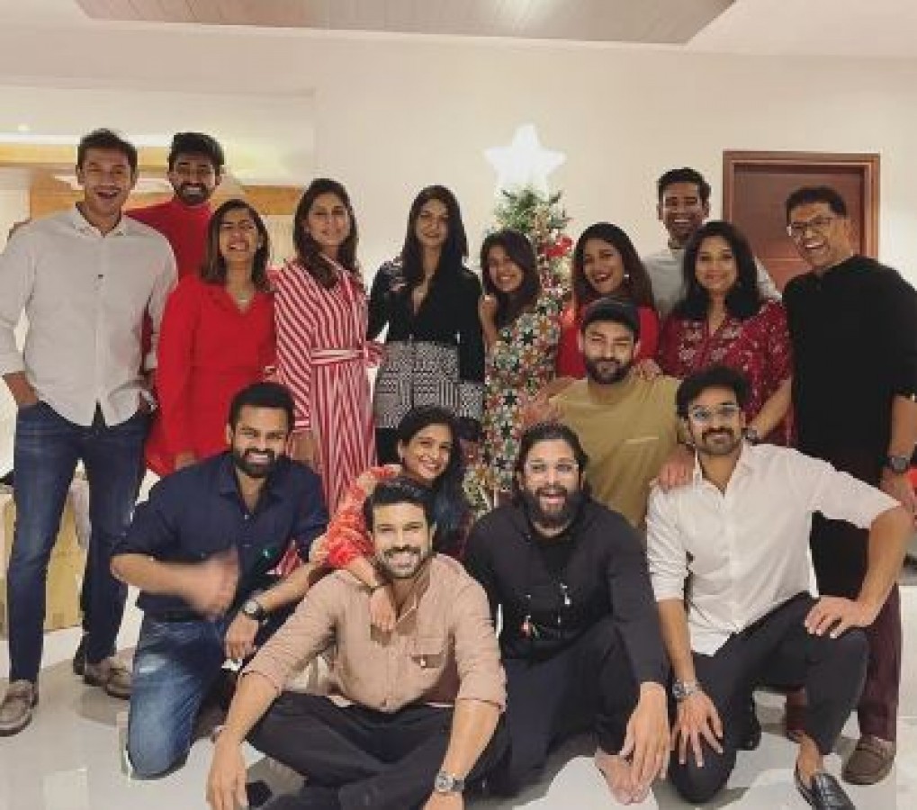 Ram Charan, Allu Arjun, Varun Tej and other mega family members pose for a  fun family photo at a Christmas party | NewsTrack English 1