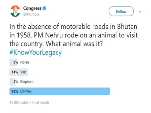 नेहरू की यात्रा पर पूछे गए सवाल पर कांग्रेस का बना मजाक, लोगो ने गधे को लेकर दिए जवाब