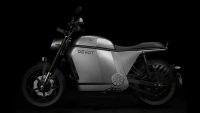 A 200km range all-electric motorcycle is on display from Jodhpur-based DEVOT Motors