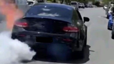 Mercedes-AMG C63S Coupe bursts into flames, as driver attempts burnout