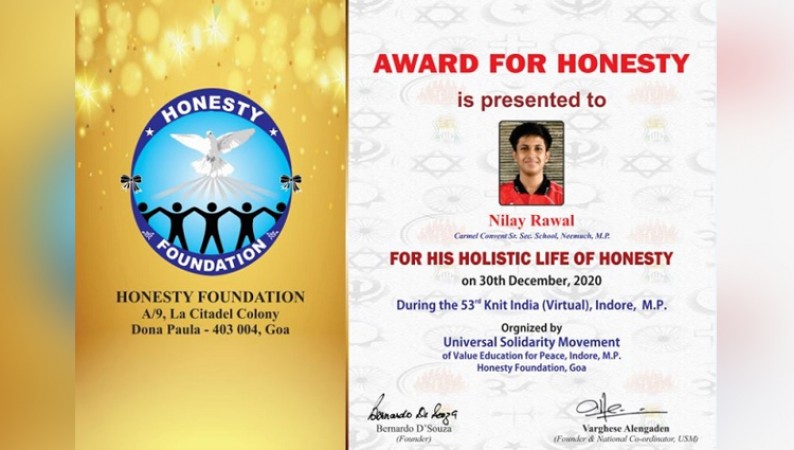 Nine Students Honoured with Honesty Award by Honesty Foundation ...