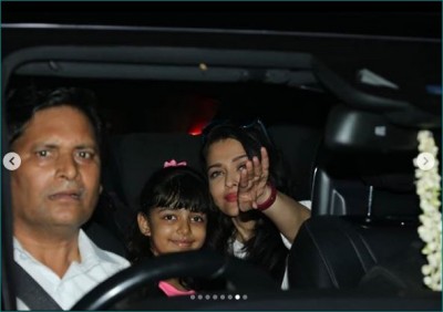 Aaradhya Bachchan seen smiling in the car with her mother