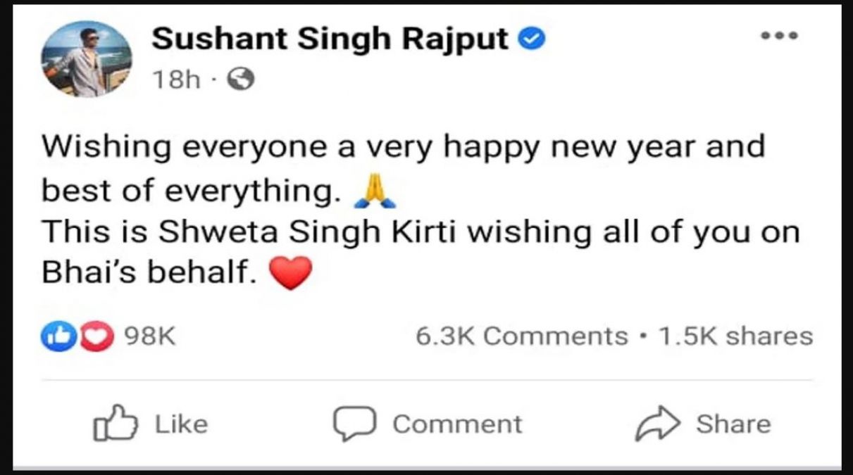 Sister wishes fans Happy New Year from SSR's Facebook account
