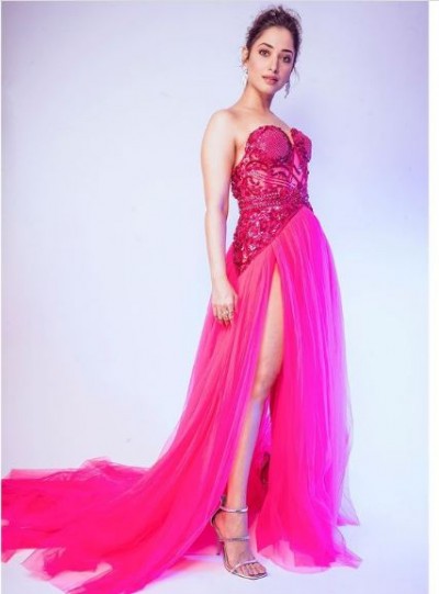 Tamannaah Bhatia looks gorgeous in a pink high-slit gown, photos viral