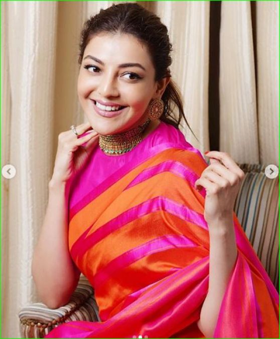 Kajal Aggarwal looks gorgeous in orange and pink sari, check out ...