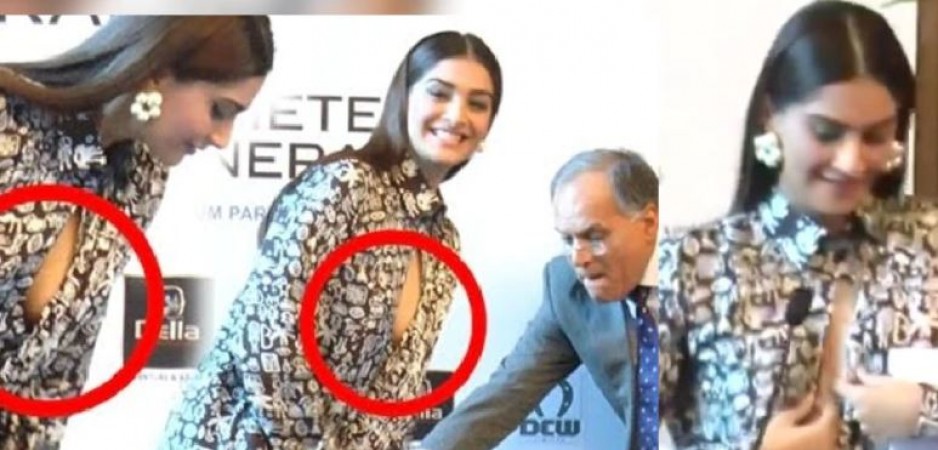 Sonam Kapoor's shirt buttons opened in midst of event, video goes viral