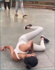 Video goes viral as Sarah falls while doing yoga