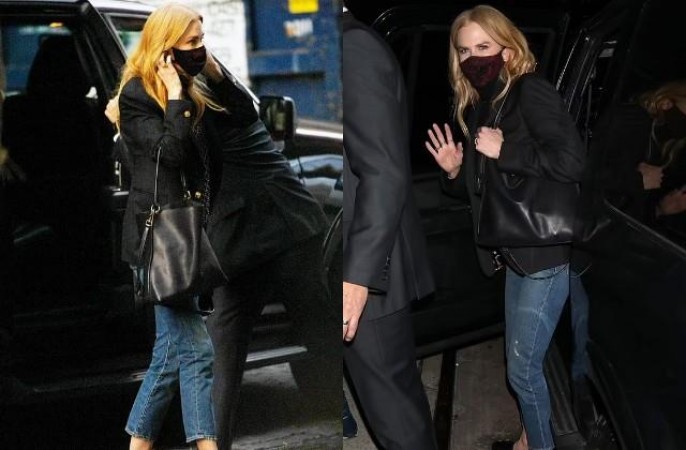 Nicole Kidman seen wearing black coat and denim jeans