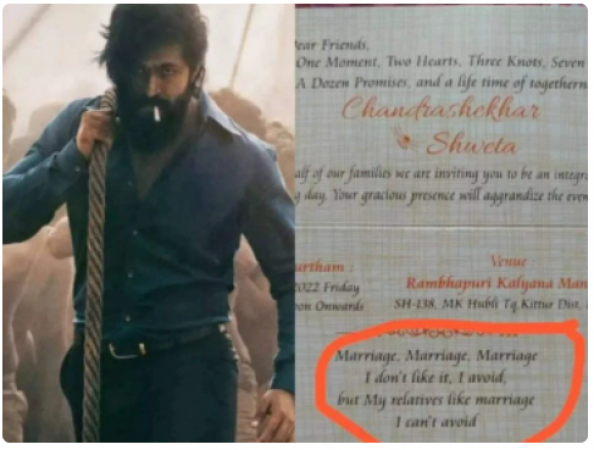 Fans got the swag of 'Rocky Bhai' and someone got the KGF-2 dialogue printed on the wedding card