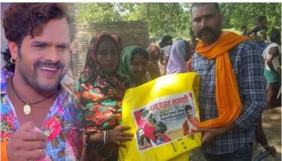 Bhojpuri actor Khesari Lal Yadav providing aid to Bihar flood victims