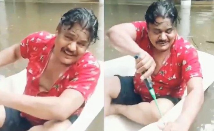Actor Mansoor Ali Khan sailed a boat in flood water, Video Viral