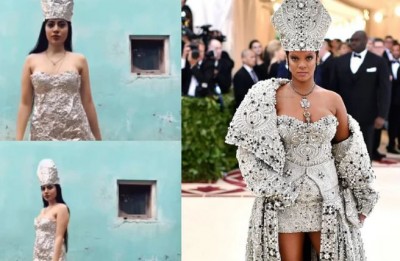 Urfi Javed in aluminium foil dress recreates Rihanna's viral Met Gala look. Internet is disgusted