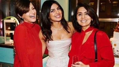 See Photo:  Sonali Bendre gets emotional at Priyanka Chopra’s bridal shower while wearing red with Neetu Kapoor