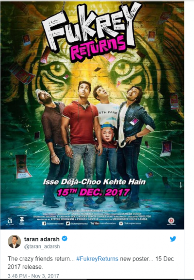 'Fukrey Returns' poster is aired
