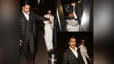 See Pics :Deepika Padukone and Ranveer Singh share a goodbye kiss at Mumbai airport