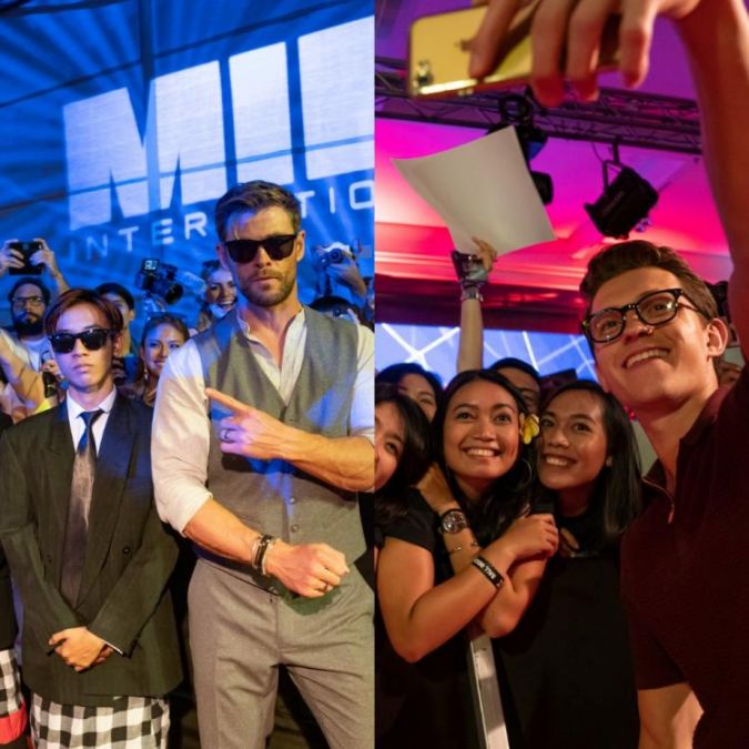 pude høste Foreman Chris Hemsworth & Spider Man's Tom Holland clicked countless selfies as  they promote film in Bali | NewsTrack English 1