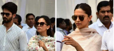 Shahid Kapoor with Mira Rajput and Deepika Padukone arrived to pay last respect to Bollywood's Chandni