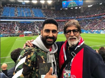 Abhishek Bachchan with his ‘Paa’ enjoyed FIFA Semi-Finals
