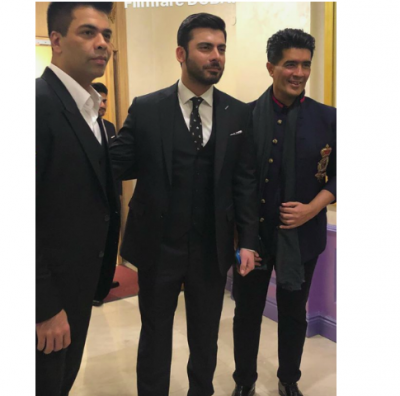 Fawad Khan poses with Karan Johar at an event in Dubai