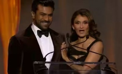 Video!! Ram Charan blushes as Anjali Bhimani fan girl over him at Hollywood Award Event