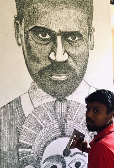 Coimbatore artist creates record with staple art of Dhanush’s character from Karnan