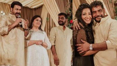 Tollywood star Mohanlal attends the engagement ceremony of this leading producer's daughter