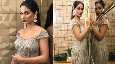 Candid pics! Hina Khan looks dazzling in a shining gown