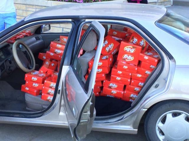The company filled US student's car with '6,500 Kit Kat' bars
