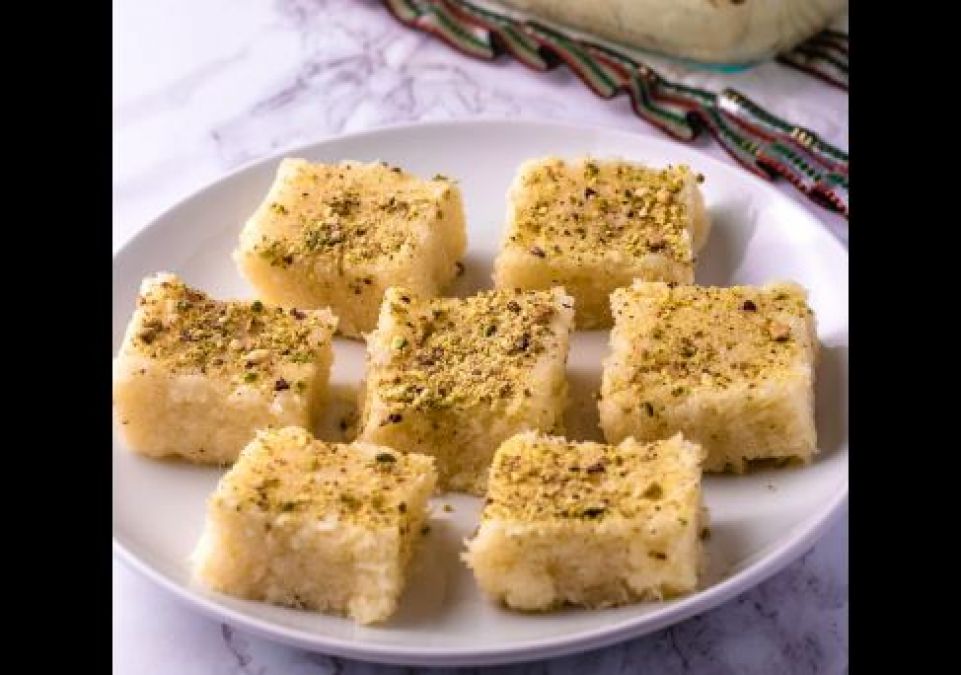 Prepare Coconut Barfi with just a little Mawa and dry coconut