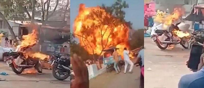 Royal Enfield Bullet exploded like a bomb in middle of the road, creating chaos