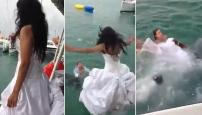 VIDEO! शादी का जोड़ा पहने दुल्हन ने नदी में लगा ली छलांग और फिर जो हुआ उसे देख उड़ जाएंगे होश