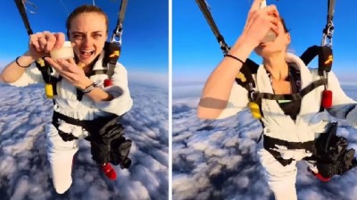10 हजार फीट की ऊंचाई पर महिला ने कर दी ऐसी हरकत, वायरल हुआ VIDEO