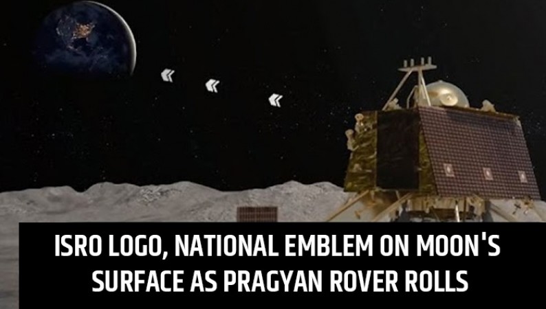 ISRO Logo And National Emblem On Moon's Surface As Pragyan Rover Rolls ...