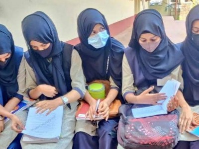 Students stage protests against hijab ban in Karnataka in Manipur