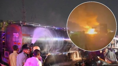 Truck carrying LPG cylinders collides with tanker on Jaipur-Ajmer highway, one killed in deadly fire