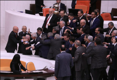 After a fight in Turkey's parliament, a lawmaker was hospitalised