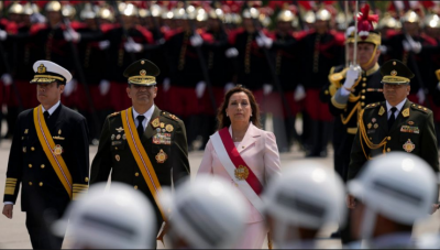 Military makes an appearance with the new president of Peru to solidify his position
