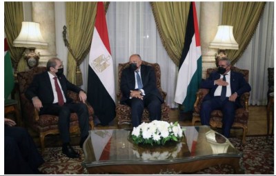 मिस्र, फ़िलिस्तीन, जॉर्डन के मंत्री मध्य पूर्व शांति पर बात करने के लिए काहिरा में मिले