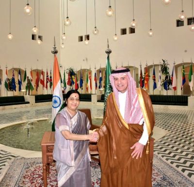 Sushma Swaraj meets Foreign Minister of Saudi Arabia Adel Lubeir