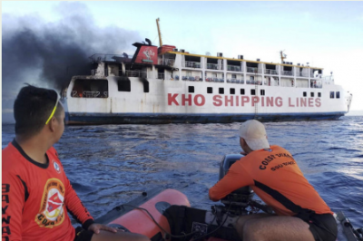 A fire breaks out on a Philippine ferry carrying 120 passengers while it is at sea