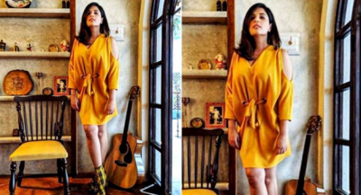 Have a look! Richa Chadha impress everyone with her mustard color outfit with matching boots