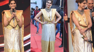 Photos! Sonam Kapoor captured in ethnic-metallic beautiful sari