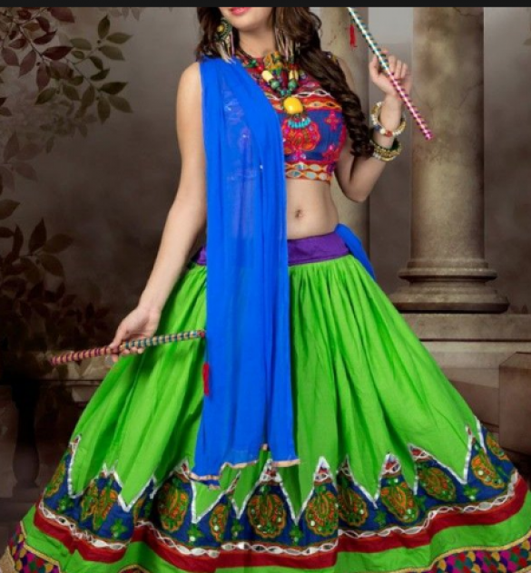 Green Garba Navratri Lehenga Choli Indian Print Lengha Chunri Ghagra Sari  Saree | eBay