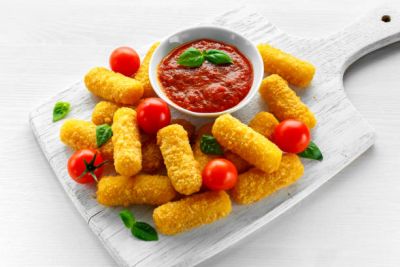 Eat the delicious Deep-Fried Cheese Sticks With Basil Sauce.