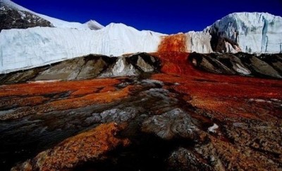 Blood Falls: An Eerie Waterfall in Antarctica where the Water Appears Blood-Red Due to Iron Oxide