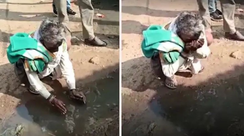 Elderly man drinking dirty drain water for just Rs 2,000; video viral