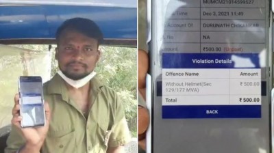 Police cut auto rickshaw driver's challan for not wearing helmet