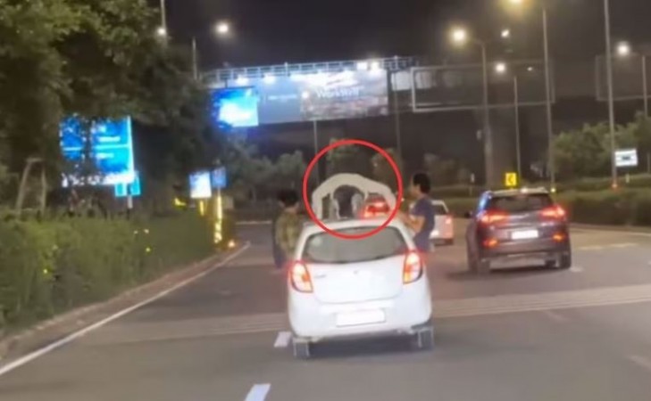 A video of a man being drunk in a moving car went viral on social media