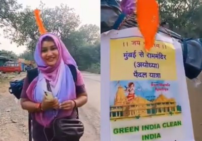 कंधे पर 'जय श्री राम' लिखा ध्वज, पीठ पर मंदिर की तस्वीर.., मुंबई से अयोध्या तक पदयात्रा पर निकलीं 'सनातनी मुस्लिम' शबनम शेख