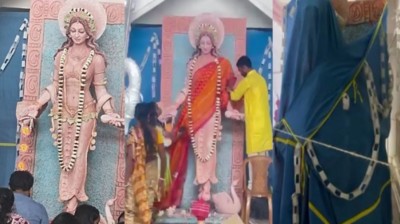त्रिपुरा के कॉलेज में गढ़ी गई सरस्वती माता की बिना साड़ी के ‘क्लीवेज’ वाली मूर्ति, ABVP और बजरंग दल ने मचाया बवाल